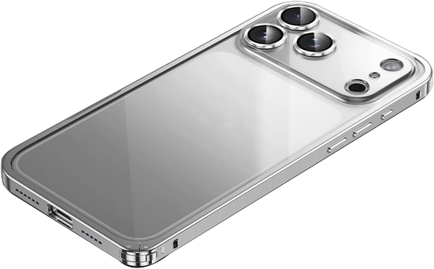 Ultra-Thin Case for iPhone 17/17 Air/17 Pro/17 Pro Max, Anti-Yellowing Case All-Inclusive Lens Protection Cover Aluminum Alloy Metal Frame Clear(Silver,17 Air)