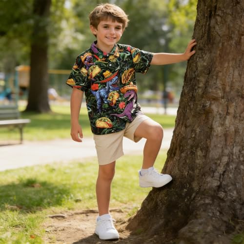 Image of uideazone Boys Hawaiian Shirts Novelty Printed Funky Short Sleeve Button Down Shirt Kids Aloha Luau Shirt 7-14T