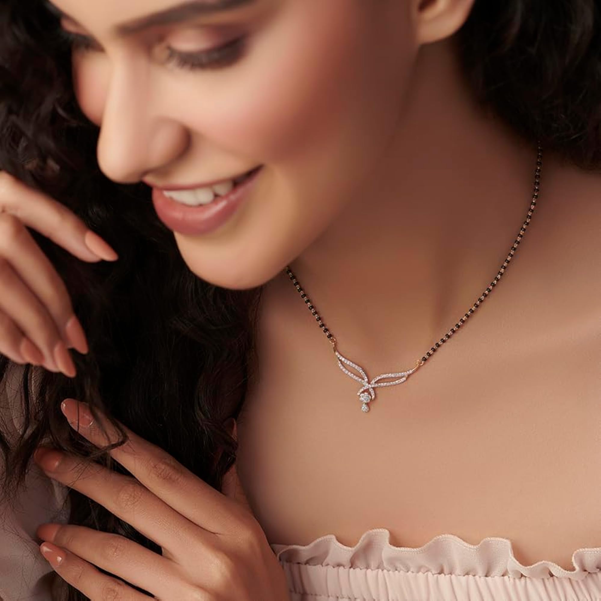 Traditional Diamond Plated Short Mangalsutra for Women