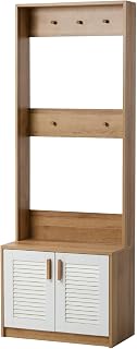 OIKITURE Hall Tree Wardrobe w/Coat Hooks, Seating Bench & Shoe Cabinet | 5 Coat Hooks, Seating Bench, Shoe Cabinet, MDF and Particle Board, Ventilation Doors, Anti-Tipping Kit, 1-Year Warranty