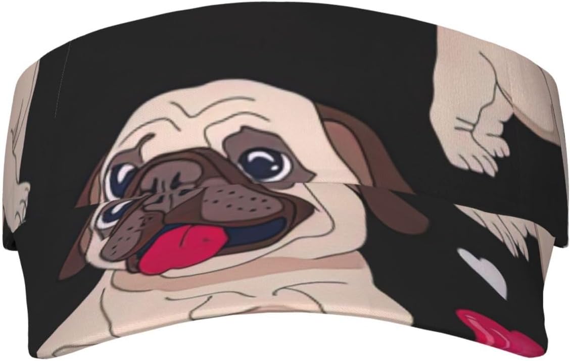 Cute Pug Print Sports Sun Visor Hats,Adjustable Sun Caps for Men Women Adults Lightweight Black