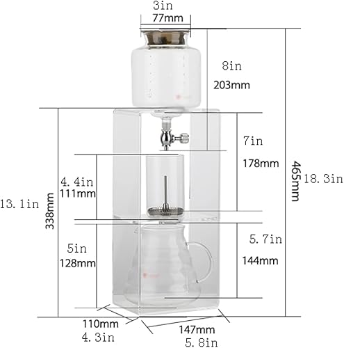 Miniatura 2 de JITEM Cafetera - Gotero frío para café y té, cafetera con flujo de agua ajustable, filtro de acero inoxidable, jarra de vidrio para café o té
