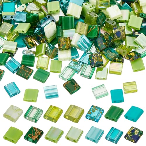 PH PandaHall 160pz Perline Tila Verde Di Semi Di Vetro, 2 Fori 8