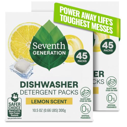 Seventh Generation Dishwasher Detergent Packs Lemon scent 2 Pack for sparkling dishes Dishwasher tabs 45 count