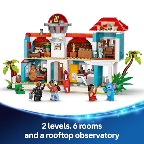 LEGO | Disney Lilo and Stitch Beach House Building Toy with 6 Rooms, Rooftop Observatory, a Spaceship and 5 Minifigures - Birthday Gift for 9+ Year Old Girls, Boys & Fans - 43268 - Image 2