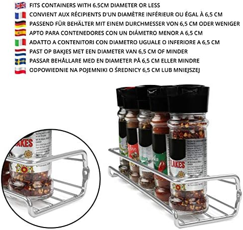 BELLE VOUS 4 Pack Chrome Wall Mount Spice Rack Organisers - Single Tier Spice & Herb Jar Holders for Kitchen Walls & Cupboard/Pantry/Cabinet Doors - Wall Mounted Seasoning Hanging Racks for Storage