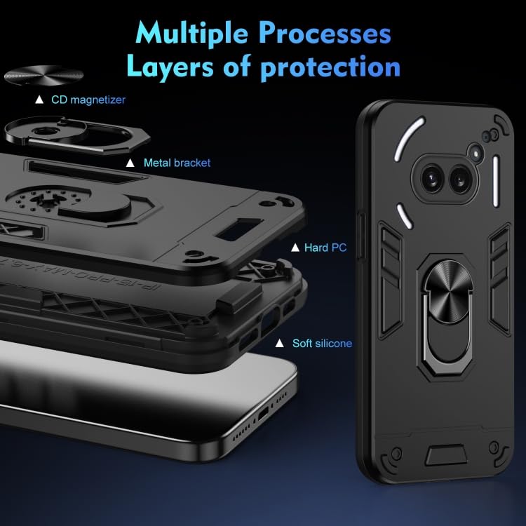 Image of ShieldTech PC Back Cover Case for Nothing Phone 2a | Ring Stand | Camera Protection Black Mobile Phone Back Cover Case for Nothing Phone 2a | Black Back Cover