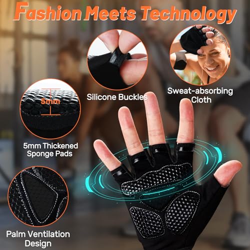 Yeendibo YNGS1-BLK-L-2 5-In-1 Workout Gloves For Men & Women, With Excellent Grip, Full Protection Exercise Weight Lifting Gym Gloves, Detachable Wrist Strap & Mesh Bag thumb #3