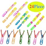 Rocket Slingshot Copters with LED Lights Glow in The Dark Party Supplies with 12 Amazing Helicopter Flying Toy 12 Slingshot Arrows Helicopter Party Favors for Kids Adult LED Party Gift （24 Piece）