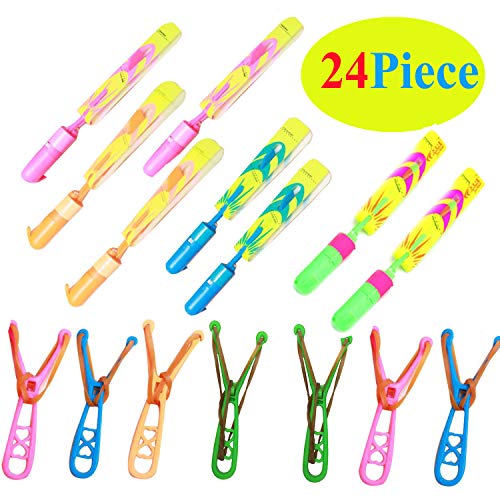 Rocket Slingshot Copters with LED Lights Glow in The Dark Party Supplies with 12 Amazing Helicopter Flying Toy 12 Slingshot Arrows Helicopter Party Favors for Kids Adult LED Party Gift （24 Piece）