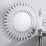 Furniturebox UK Starburst 120cm Round Wall Mirror, Large Silver Circle for Living Room
