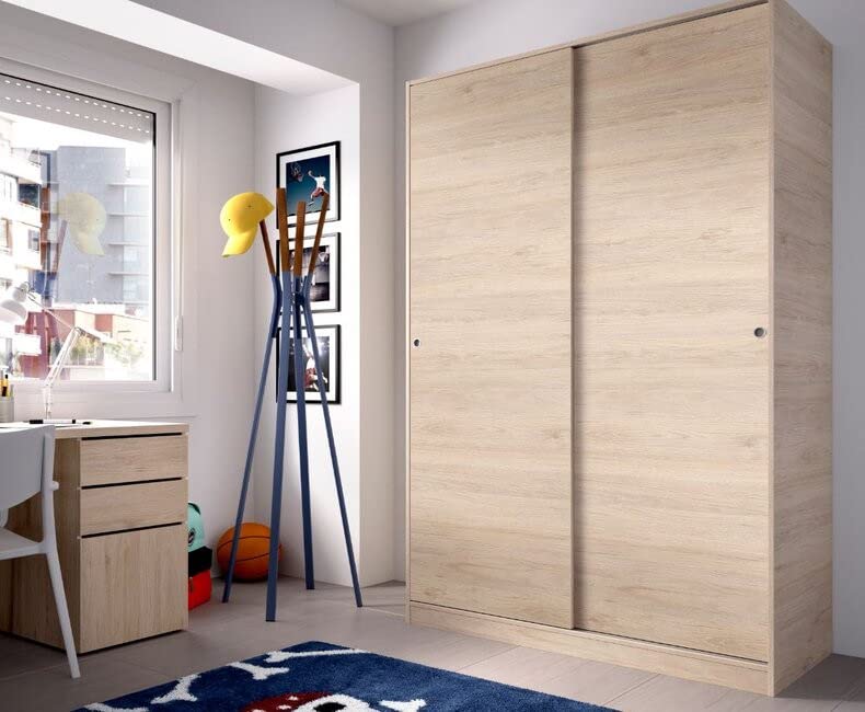 CAESAROO Armadio 120X204H cm Noah Colore Rovere Naturale con Due Ante scorrevoli - Naturale