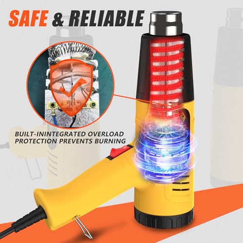 Heat Gun 1300W for Vinyl Wrap,Crafting,Shrink Tubing,Paint,Epoxy Resin,Candle Making,Adjustable Temperature,Overload Protection Hot Air Gun Kit Nozzles (Yellow, Two-Gear Button Temperature Control)