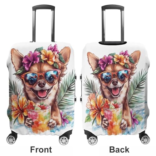 Dog Drinking Drink Flower Palm Leaves Luggage Cover Travel Suitcase Cover Luggage Protector 22-24 Inch3