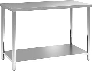 HOMCOM 2 Tier Workbench, Stainless Steel Workbench, Worktop, Worktop, Garage, Shed, Load 100 kg, 120 x 60 x 86 cm, Silver