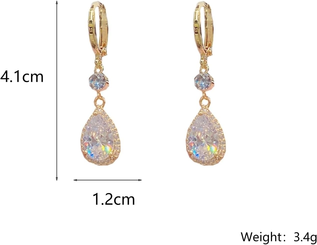 14K Gold Crystal Teardrop Earrings for Women Sparkling Rhinestone Birthstone Long Hoop Dangle Earrings Unique Zircon Drop Earrings Wedding Jewelry - Image 2