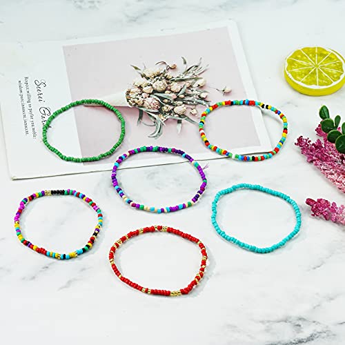 Mifengda 40 Pieces Elastic Beaded Anklets Waterproof Women Boho Beaded Anklets Stretchy Teen Girls Beaded Anklets Colorful Beads Ankle Bracelets For Women Girls Summer Beach(Mixed) #TOP6