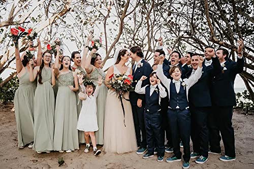 Image of LANGKAAO Women's One Shoulder Bridesmaid Dresses Long for Wedding with Pockets Lace Bodice A-Line Chiffon Formal Party Gown