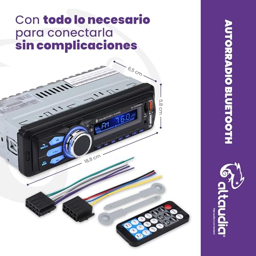 Miniatura 5 de Altaudia Auto Radio Coche - 1 Din - 4x45w - Bluetooth 5.0, Función Aux, Reproductor Mp3 Y X2 Usb, Fm, Manos Libres, 7 Colores, Mando Para Control Remoto, Función Memoria, Pantalla Lcd, Ios Android