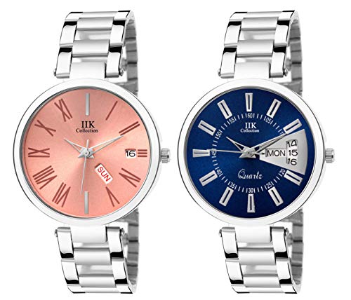 Image of IIK COLLECTION Round Dial Stainless Steel Bracelet Chain Analogue Day & Date Functioning Watch For Women And Girls, Dial Color-Assorted