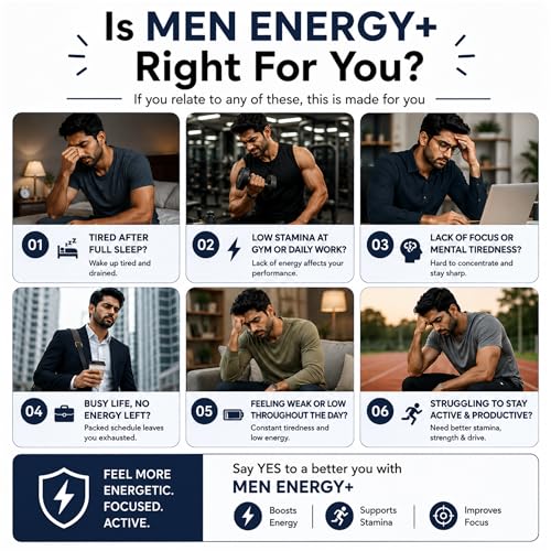 Image of Men's Energy+ Multivitamin for Men | Ashwagandha, Panax Ginseng, Maca Root, L-Arginine with Zinc, Vitamin B12 & Vitamin D3 | Daily Energy, Stamina, Strength, Focus & Immunity Support | 60 Veg Capsules