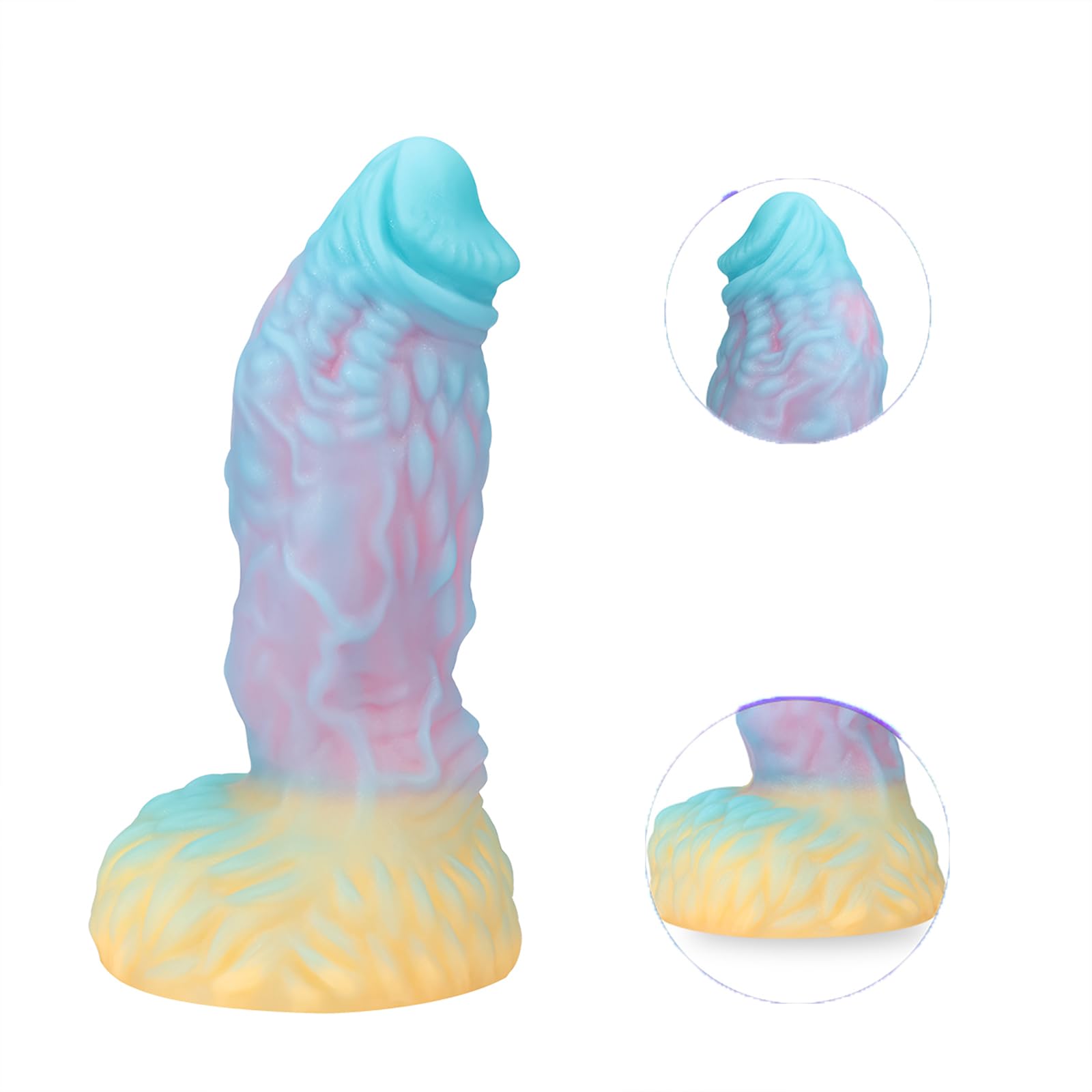 7.72 Inch Pink Yellow uminous Realistic Dildo with Strong Suction Cup, Double Liquid Silicone Realistic Dildo Fake Penis Adult Sex Toy for Man Woman - L: L