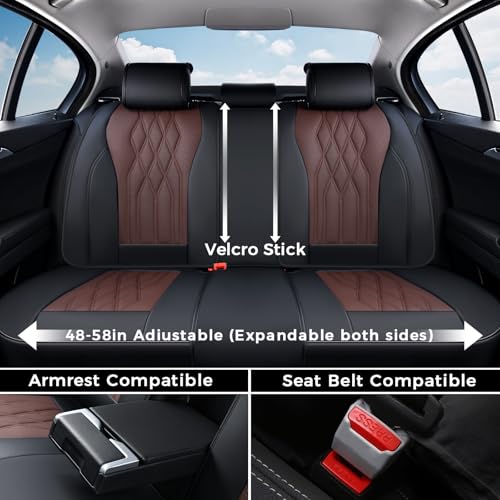 Image of Coverado Seat Covers FullSet, 5 Seats Car Seat Protector, Waterproof Nappa Leather Cushion, Front & Rear Fit for Most Sedans SUV Pick-up Truck-Black&Coffee
