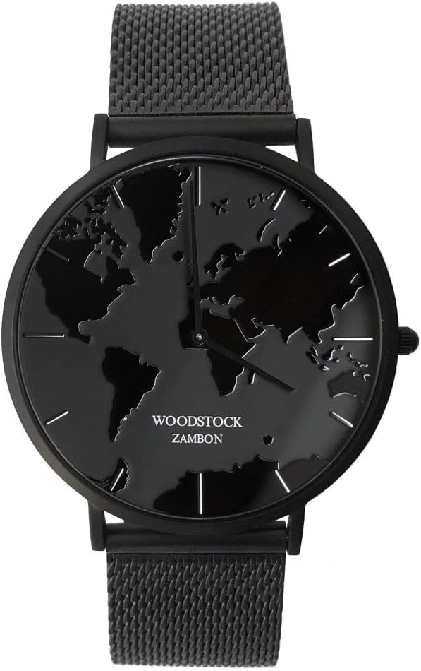 Orologio impermeabile unisex Woodstock Zambon® Black Hole – Design minimalista con quadrante nero, cinturino regolabile con cassa in acciaio inossidabile