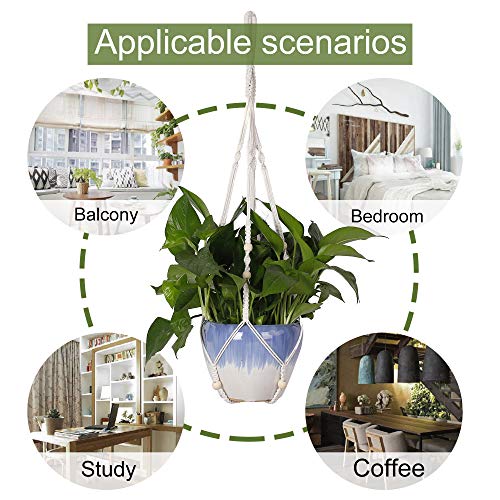 MengH-SHOP Macrame Plant Hangers Katoen Touw Opknoping Planter Mand Wit Bloem Pot Hanger met Ophanghaken voor Indoor Outdoor Decor 3 Pack - Afbeelding 5