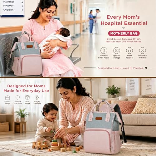 Image of Motherly Patented Design Maternity Diaper Bag with Accessories | Waterproof Baby Travel Bag | Multi-Pocket Organizer for Newborn Essentials & Hospital Use (Envy Series)