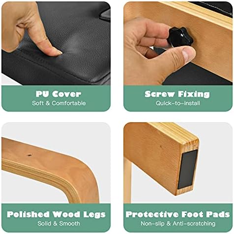 COSTWAY Yoga Headstand Bench, Inversion Stool with Solid Wood Frame & Detachable PU Pads, Multifunctional Yoga Chair for Body Building Stress Relieve