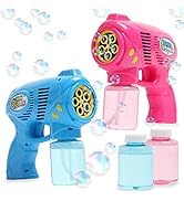 Bubble Guns for Kids and Toddlers, 2 Pack Bubble Gun Blower with Bubble Solution Refill 5 oz Each...