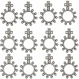 Bulk Religious Silver Tone Metal Rosary Ring Pack of 12 silver ox