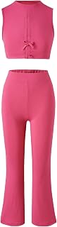 Girl's 2 Piece Outfits Knot Mock Neck Tank Top and Flare Pants Clothing Set