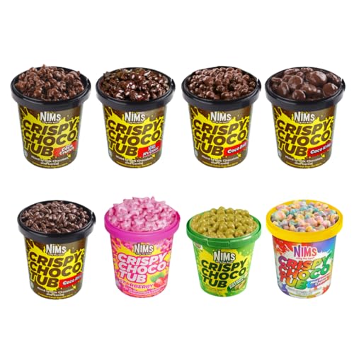 NIMS Crispy Choco Tub – Mixed Milk Chocolate & Cereal Crunchy Snack, Multiple Flavours, Sweet Party Treats, Dessert Topping, 8.82 oz (250 gm), pack of 8, one flavor each