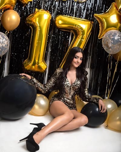 Image of Gold Number 17 Balloon 40 inch, 17 Number Balloons, 17th Gold Birthday Decorations, 17 Year Old Golden Party Supplies