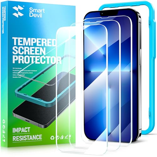 SMARTDEVIL 3 Pack Screen Protector for iPhone 13 Mini, Clear Tempered Glass Film, with Alignment Frame (Easy & Fast Installation)