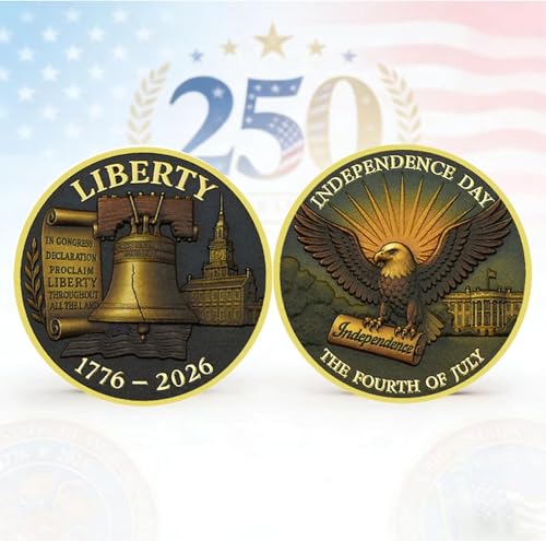 USA 250th Anniversary Commemorative Coin (1776–2026) – American Eagle & Liberty Bell Design, 250 Years of Freedom Patriotic Collectible Souvenir Gift