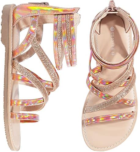 FUPPIA Girls Gladiator Sandals Strappy Summer Sandals with High Ankle Back Zipper for Little Kids Big Kids Gold 1