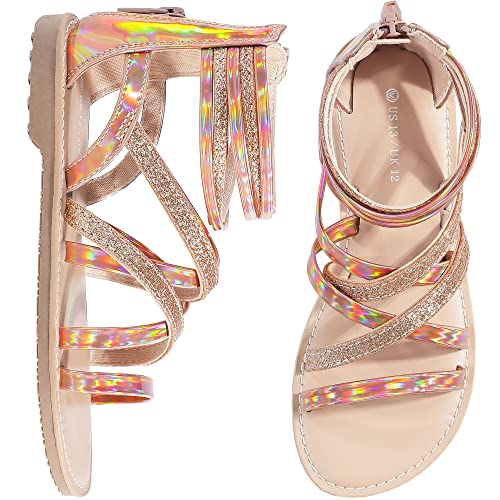 Fuppia Girls Gladiator Sandals Strappy Summer Sandals With High Ankle Back Zipper For Little Kids Big Kids Gold 1 #TOP2
