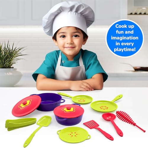 Image of Giggles Funskool Giggles Junior Chef's Playset - Colourful Pretend and Play Cooking Set, Role Play, Toy for Kids, 3 Years and Above, Preshool Toys, 10 Piece Set, Multicolour