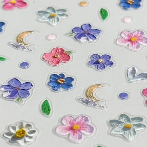 Flower Nail Art Stickers Decals 5D Self-Adhesive Spring Nail Stickers for Nail Art Colorful Summer Floral Nail Decals for Nail Art Design Decoration Accessories