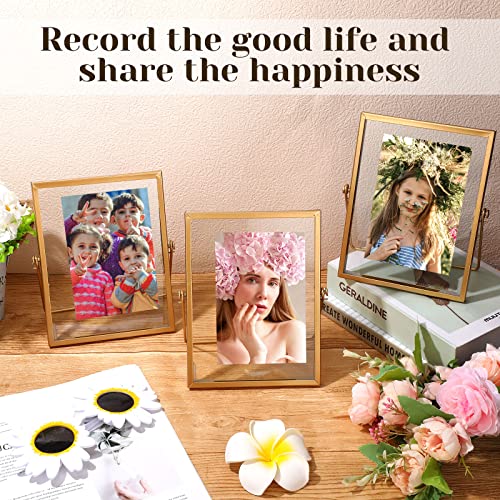 9 Pieces Glass Picture Frame Metal Floating Frame Photo Frame Pressed Glass Photo Frame Vintage Brass Picture Frame Metal Geometric Picture Frame Desk Vertical Frame, 4 X 6 Inch (Gold) #TOP5