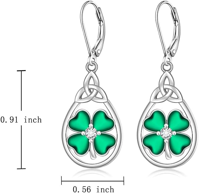 St Patricks Day Accessories Clover Earrings For Women Sterling Silver Shamrock Earrings Celtic Knot Dangle Jewelry Valentine Mothers Day Irish Shamrock Gifts - Image 4