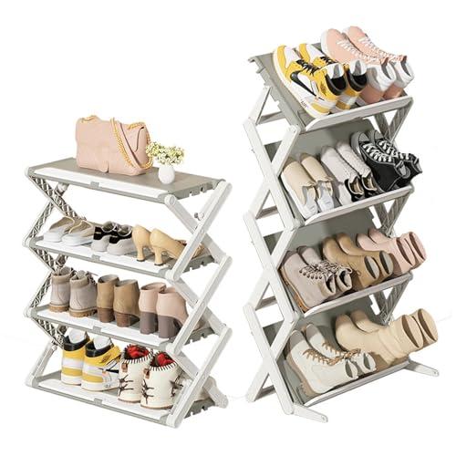 Étagère à chaussures pliable sans assemblage avec 3 niveaux en plastique robuste et compact - 3
