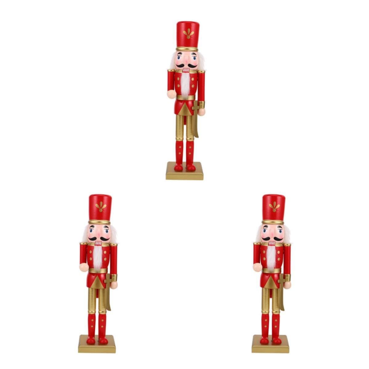 FRCOLOR 3 Pezzi Statuina Schiaccianoci Natalizia in Legno Rosso per