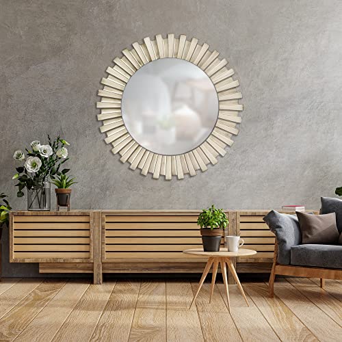 Espejo de Pared Fabricado en España – Mod Sol- Acabado Artesanal – Espejo de diseño Ideal para Salón, Recibidor, Vestidor, Dormitorio y Baño. (Blanco-Betún)