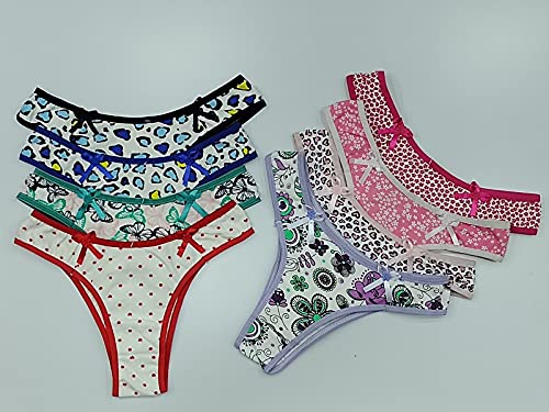 Kit 10 Calcinhas Algodão tanga Adulto Juvenil Estampadas Promoção Tamanho:M;Cor:Branco