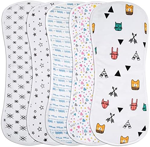 Nimsay Home 5 Pack Soft Jersey Padded Burp Cloths Baby Ultra Absorbent Burping Cloth Clothes Newborn Towel Milk Spit Up Rags