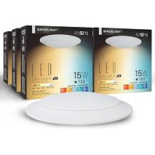 SINCELIGHT 6''/7'' Inch LED Ceiling Disk Lights, 15W Dimmable, Flush Mount or Recessed Can Retrofit, 2700K-3000K-3500K-4000K-5000K Selectable, Rich Color RA92, Eqv 100W, Low Profile, ETL&FCC, 6 Pack